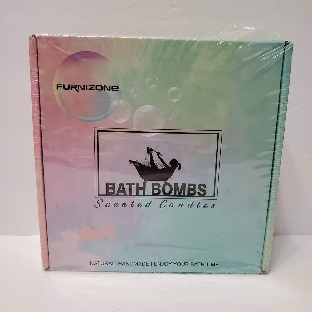 Furnizone Gift Set, 9 pc, Scented Candles and Bath Bombs, Organic Natural NEW